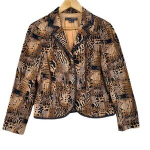 Muse Boston Proper Blazer Jacket Womens 8 Brown Animal Print Cotton Lightweight